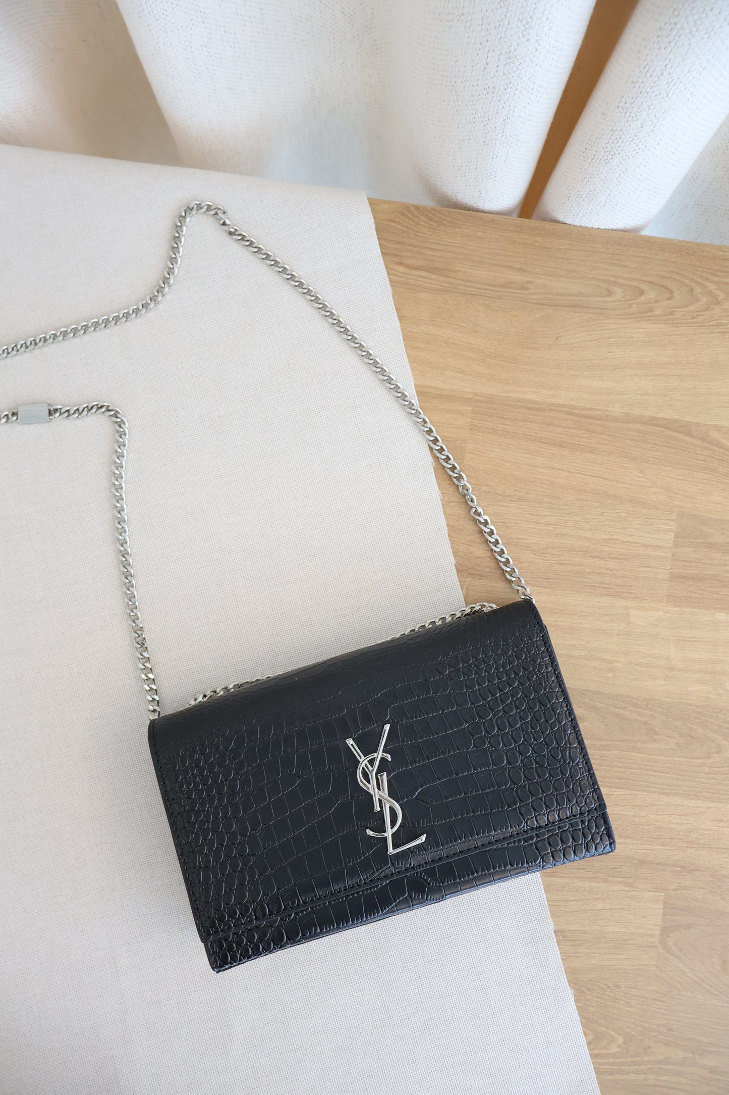 YSL WOC bag Black x Silver Croc Skin (Whatsapp for Price & Grade)