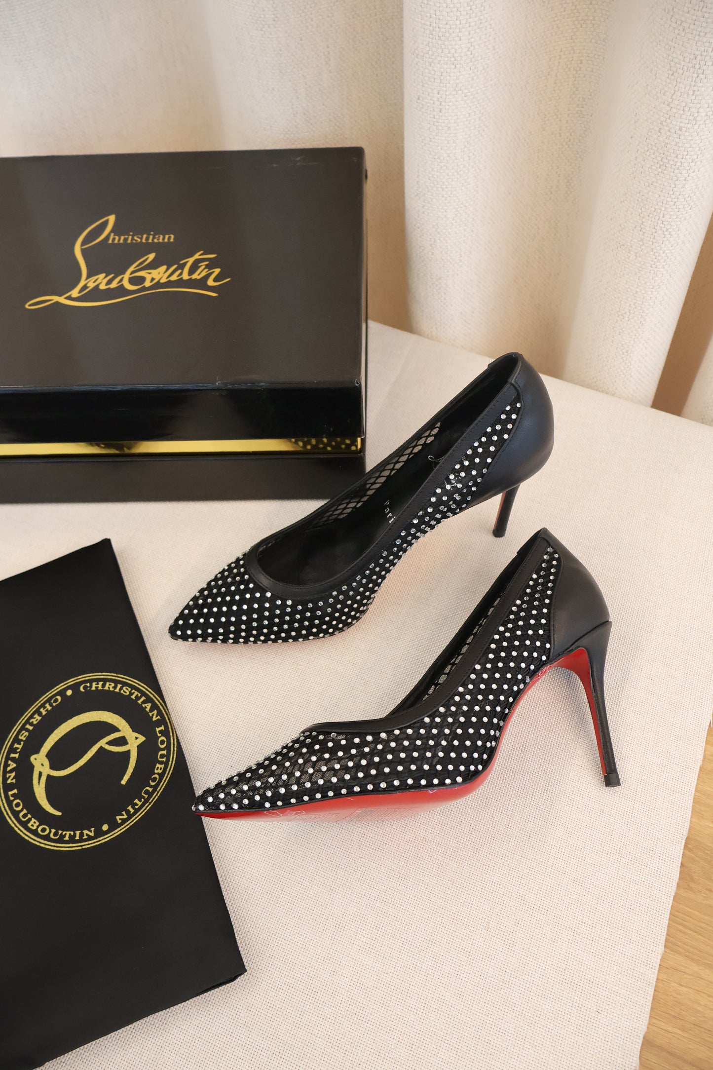 Christian Louboutin Apostropha 80 Mesh Black Heels (Whatsapp for Price & Grade)