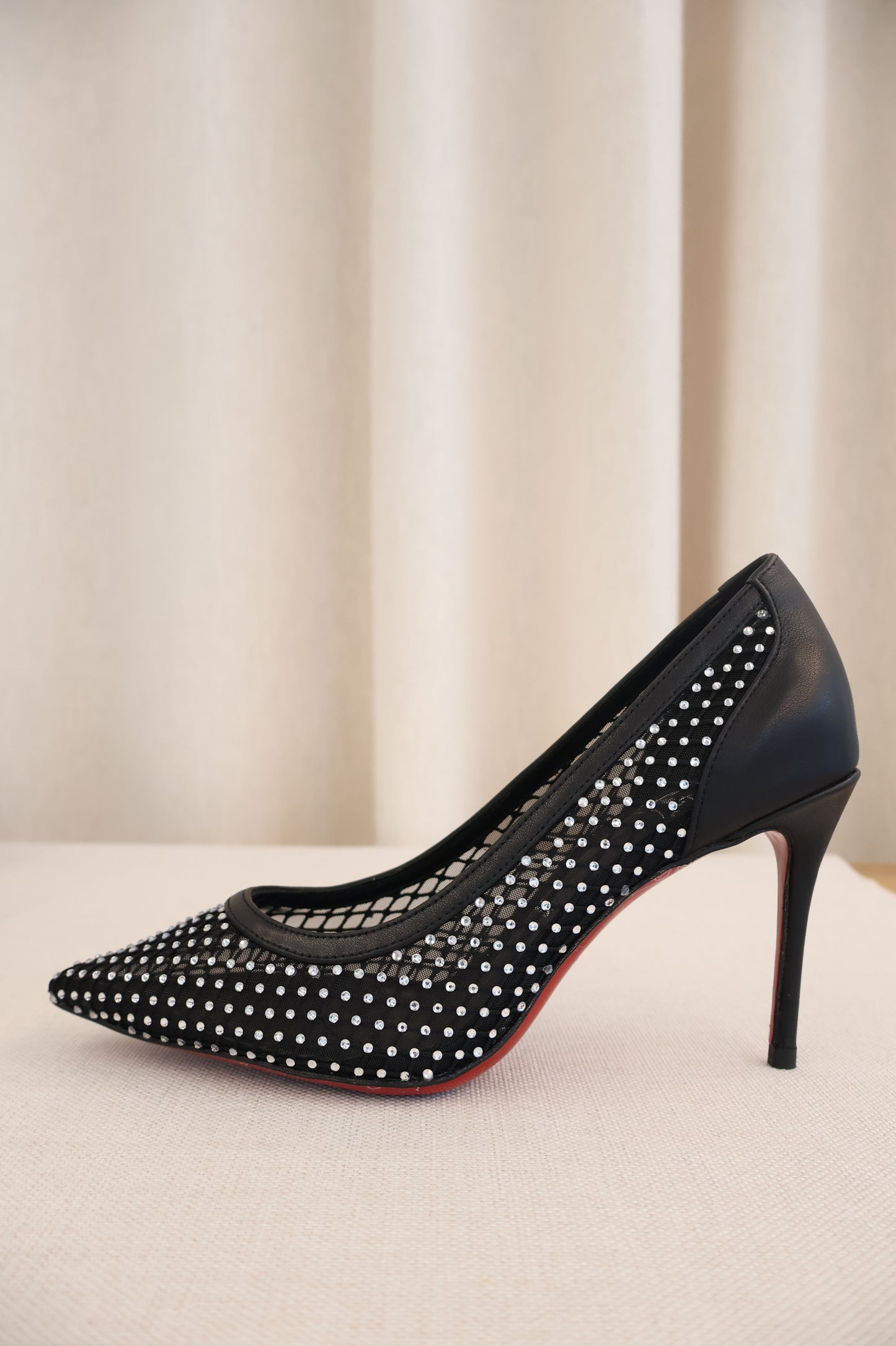 Christian Louboutin Apostropha 80 Mesh Black Heels (Whatsapp for Price & Grade)