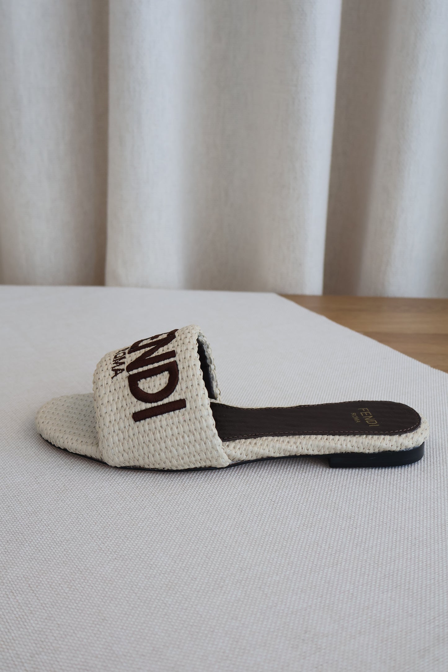Fendi Signature Beige Cotton Fibre Slides (Whatsapp for Price & Grade)