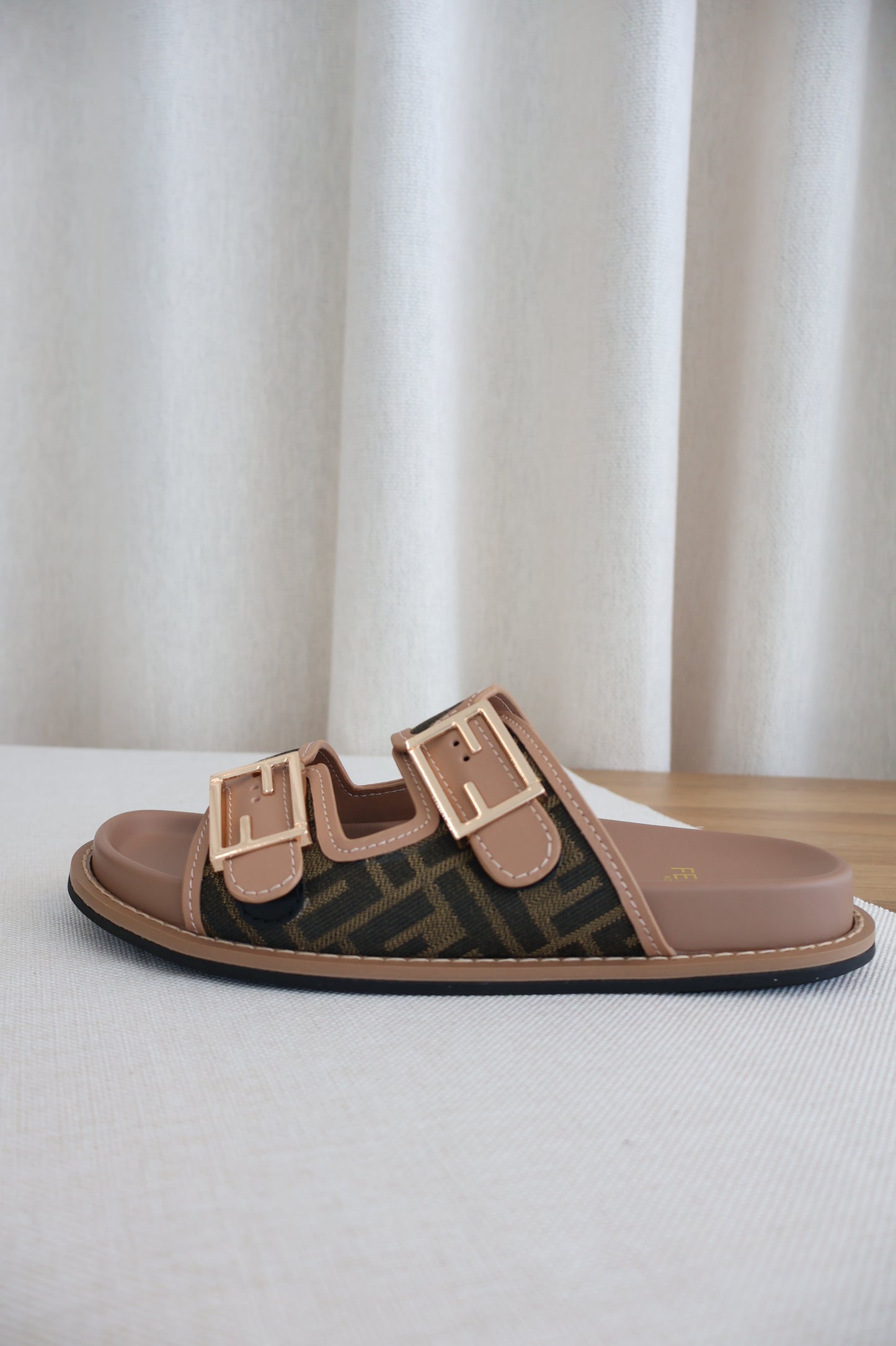 Fendi Feel Slides Brown FF Fabric Slides (Whatsapp for Price & Grade)