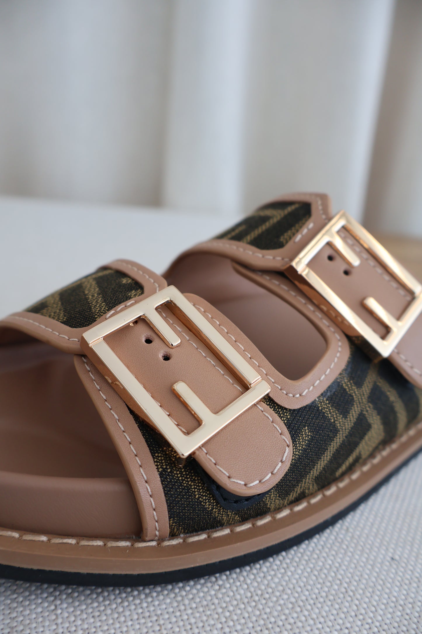 Fendi Feel Slides Brown FF Fabric Slides (Whatsapp for Price & Grade)