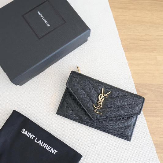 YSL Cassandre Matelasse Fragments Flap Card Case in Grain De Poudre (Whatsapp for Price & Grade)