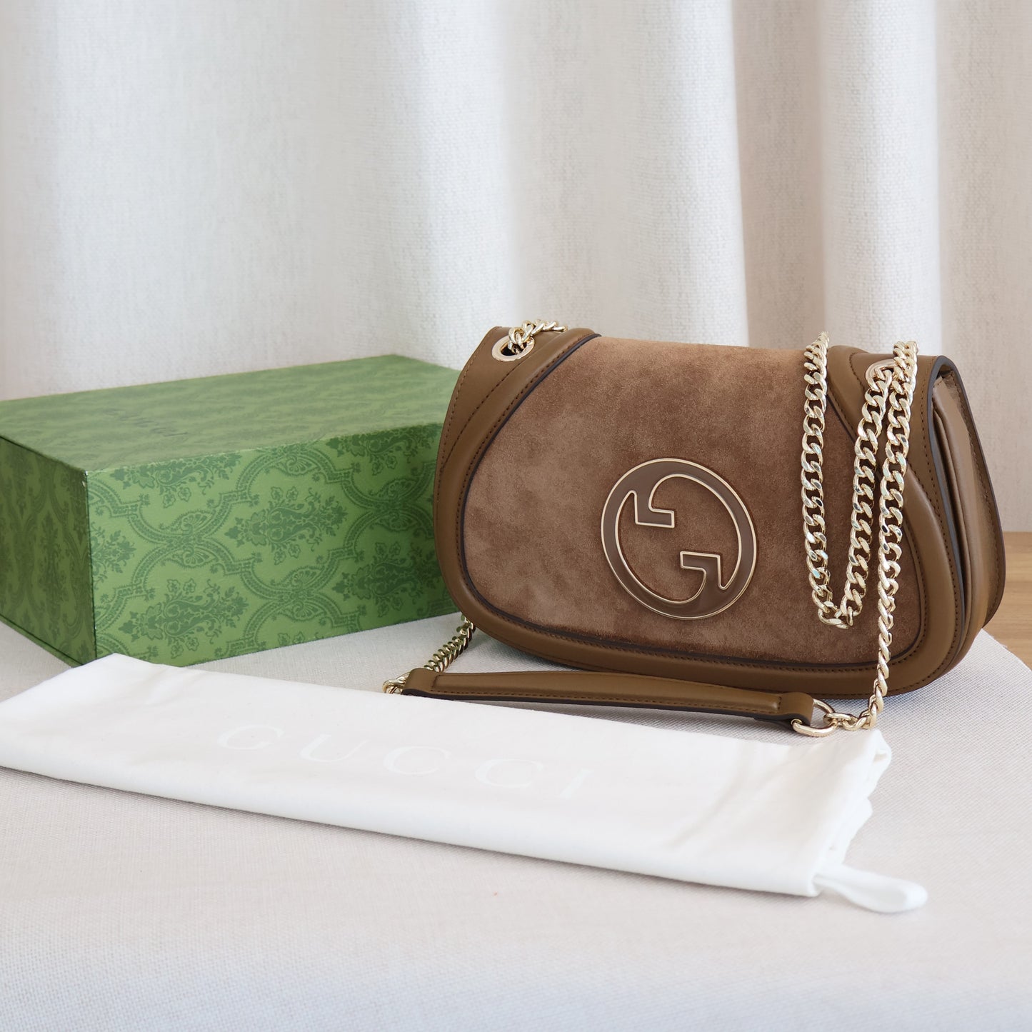 Gucci Blondie Small Shoulder Bag Light Brown Sude (Whatsapp for Price & Grade)