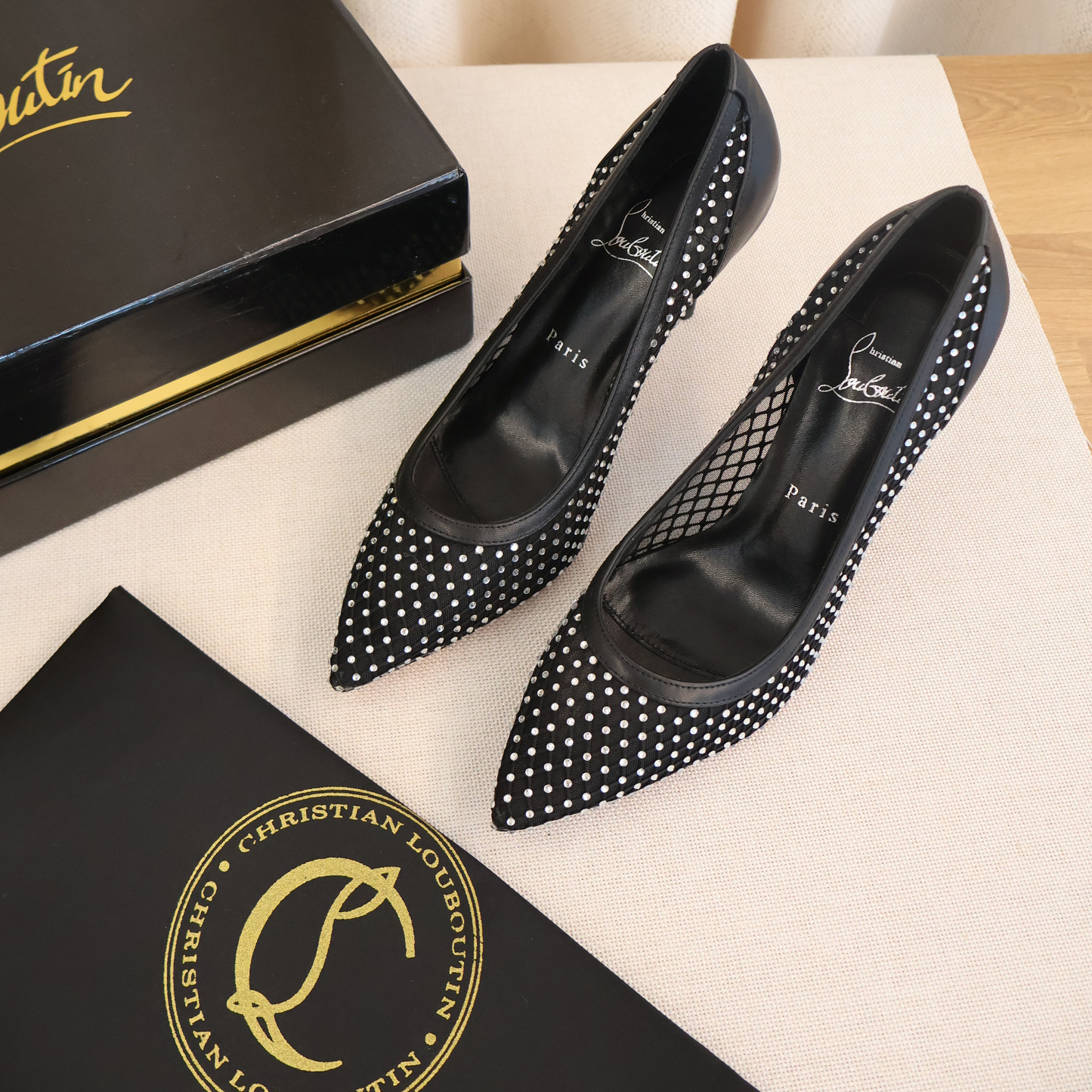 Christian Louboutin Apostropha 80 Mesh Black Heels (Whatsapp for Price & Grade)